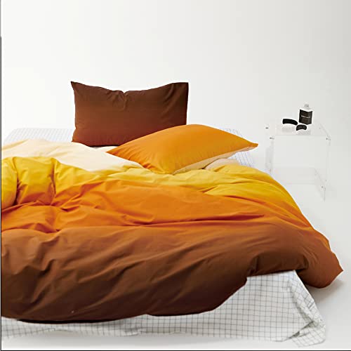 Wellboo Orange Gradient Comforter Sets King Solid Yellow And Orange Bedding Comforters Cotton Women Girls Modern Plain Orange Brown Soft Quilts Simple Style Farmhouse Abstract Art Orange Blanket Warm #TOP3