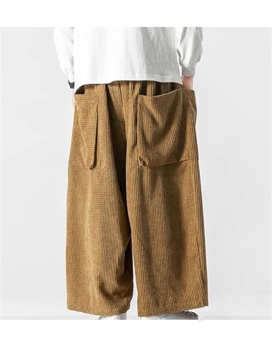 Men's Corduroy Casual Wide Leg Pants Solid Color Loose Elastic Waist Straight Harem Trousers3
