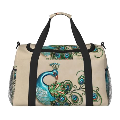 Sac de voyage noir motif paon pour femme pour organiser tous ses accessoires de voyage