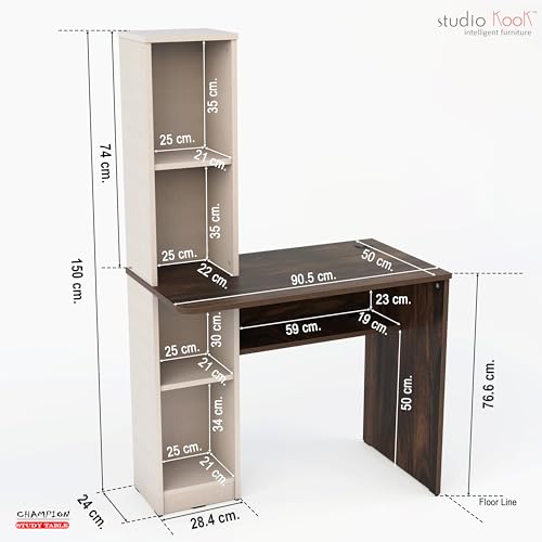 Image of Studio Kook Champion Engineered Wood Study Table with Storage, Matte Finish, 5 Shelves (Junglewood Fabric Finish)
