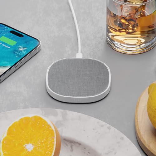 PhoneSuit Novo Wireless Charger Pad | 15 Watt Fast Charger | Linen Style Gray Fabric | for iPhone...