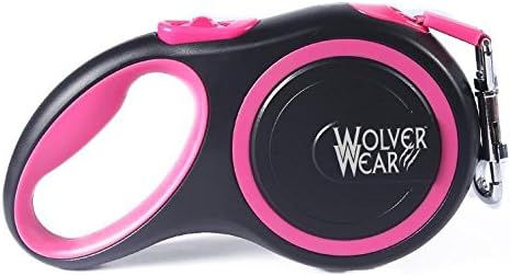 WolverWear Retractable Dog Leash. Black w/Pink Accent. 16 Foot All-Belt Design with Reflective Stitching, Best for Small & Medium Size…