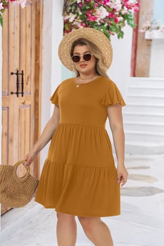 Image of HiMONE Summer Dresses for Women 2025 Vacation Sundresses Ruffle Sleeve Boat Neck with Pockets A Line Casual Dress XS-2XL