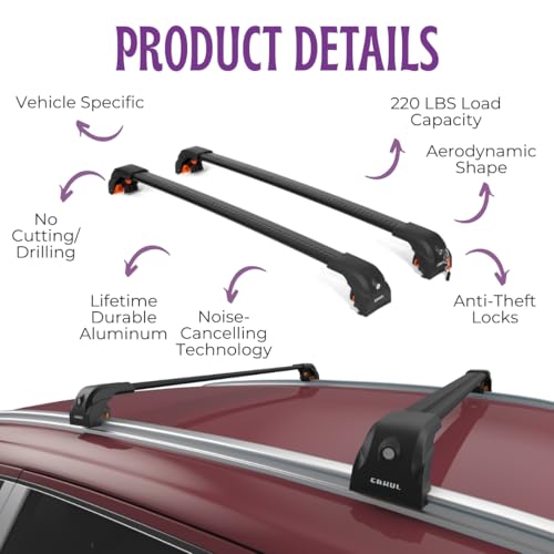 Image of ERKUL Heavy Duty Roof Rack Cross Bars for Chevrolet Chevy Trax 2024-2026 | Upgraded 220 lbs Aero Aluminum Crossbars with Smart Clamp System | Compatible with Flush Rails - Black