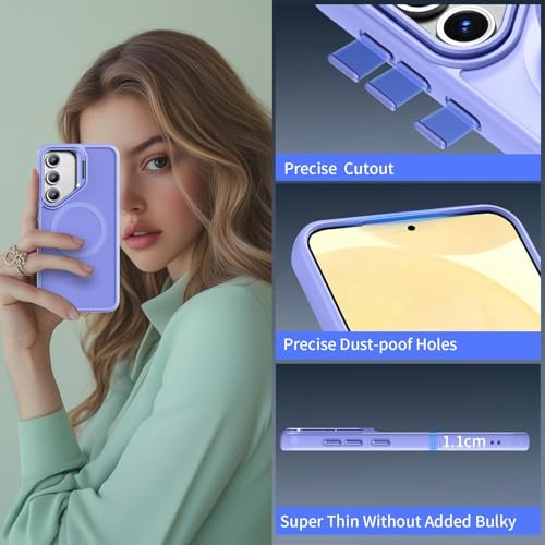 Image of DIZORO TPU+PC Samsung Galaxy S24 FE Case Compatible with Mag Safe & Wireless Charging, with Camera Stand, Military Grade Drop Tested,Translucent Hard Back Soft Edge Back Cover (Camera Stand Purple)