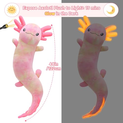 Image of MaoGoLan 48 inch Axolotl Plush Pillow, Glow in The Dark Plush Toy, Rainbow