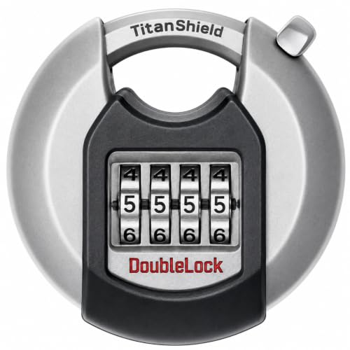 DoubleLock Crab Discus Combination Lock, Hardened Steel Round Padlock, Weather Resistant Resettable Combo Lock for Trailer, Gate, Storage Unit and Locker, 0.37 Inch Shackle, Strong Rated