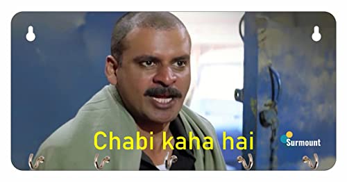 Image of Gangs of Wasseypur Key Holder - inchChabi Kaha Hai? inch Quote | Wooden Wall Mounted Organizer with 6 Hooks | Movie Merchandise Gift for Bollywood Fans | Surmount Gifting (30x10 cm)