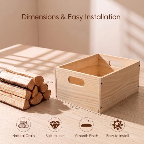 3 Pack Pantry Organizer Baskets, Wooden Crates with Built-in Handles, 8.5 x 11.5in Stackable Pantry Storage Bins, Wooden Storage Box for Pantry Cabinet Organization - image 4