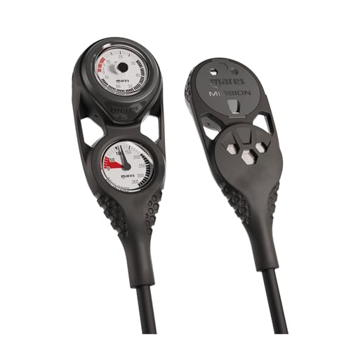 MARES Mission 2 Dual-Gauge Scuba Diving Console | Includes Pressure and Depth Gauges | Water Sports, Snorkeling, Black, US (PSI/FEET)