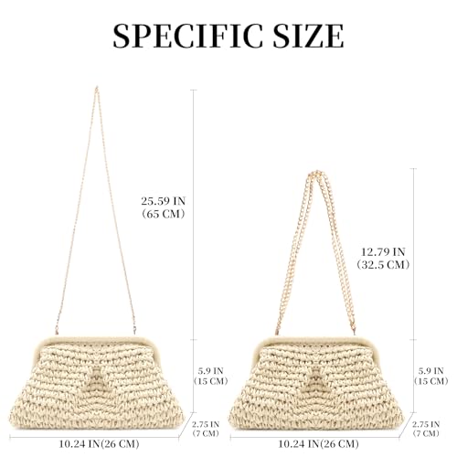 Image of Straw Clutch Purses - Straw Crossbody Bags for Women Woven Purse Beach Handbags Cloud Dumpling Pouch