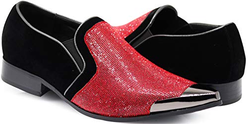 Image of Enzo Romeo Crisiano Men Rhinestone Chrome Toe Suede Pointy Dress Loafer Slip On Shoes