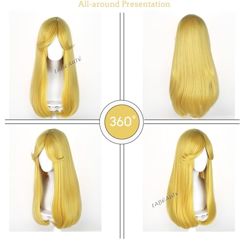 Image of LABEAUTE Long Blonde Princess Cosplay Wig with Headband, 24 Inch Resistant Synthetic Hair Natural Looking Golden Blonde Costume Wig Set for Halloween Party Anime Convention