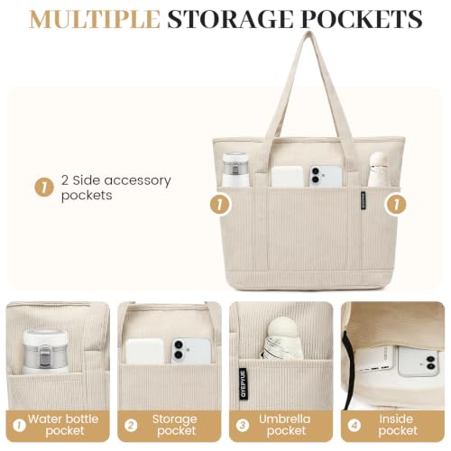 Image of Large Canvas Tote Bag for Women, Beach Bag with Zipper, Utility Tote Bag with 3 Front Pockets, Weekender Pool Bag