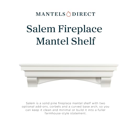 Image of MANTELSDIRECT Mantels Direct Salem Wood Mantel Shelf with Arched Corbels - White 72 Inch | Wooden Rustic Wall Mounted Shelf from Pine Wood - Perfect for Fireplaces, TVs & Decor