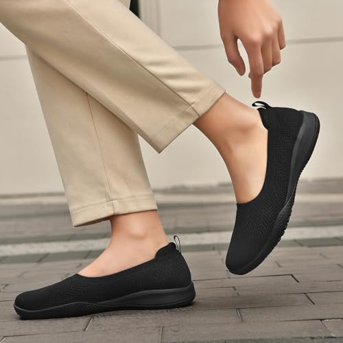 Image of LEDINEY Women's Flats Slip On Go Walk Shoes for Women Comfortable Walking Sneakers Knit Low Wedge Dressy Ballet Shoes Zapatos para Mujer