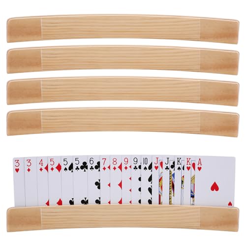 4 Pcs Curved Card Holders for Playing Cards, Wood Card Stands, Arc-Shaped Hands-Free Playing Card Accessories
