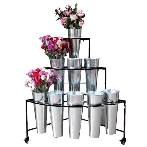 Seaux galvanisés sur support à fleurs mobile pour style industriel