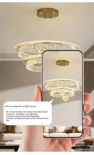 Lustre en cristal chromé variable avec télécommande grand éclairage salon - 6