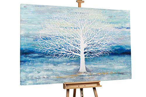 KunstLoft® Peinture à l'huile sur Toile XXL 'The Spirit Tree' 180x120cm | Huile sur Toile Peinte à la Main | Arbres Lignes Gris Bleu | Art Moderne