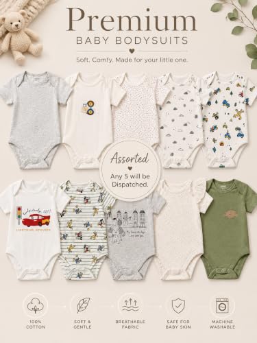 Image of TuddyBuddy 100% Cotton Multi Color Romper /Bodysuit /Onesies for Baby Boy - (Pack of 4 Half Sleeves, Graphic Printed Rompers for Baby Boy)