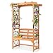 GOPLUS Rosenbogen mit Bank, 2-Sitzer Gartenbank Holz, Torbogen Rankgitter für Rosen & Kletterpflanzen, Garten Pergola Gartenbogen Torbogen für Garten Hinterhof, Natur (M: 120 x 58 x 189 cm)