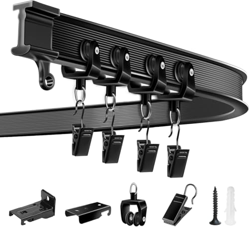 KOLAKO Deckenvorhangschiene, 6 m, flexibel, biegbar, Wandhalterung, schwarz, gebogen, strapazierfähig, Wohnmobil-Schiebevorhangschienensystem, Raumteiler, Deckenschiene für Vorhänge