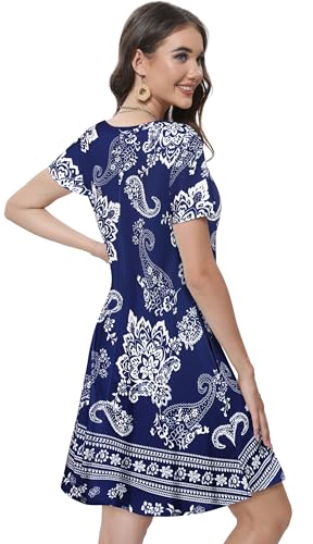 Image of Summer Dresses for Women Casual Tshirt Short Sleeve Floral Sundress Beach Cover Ups with Pockets 2026