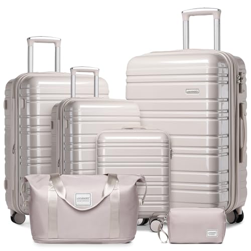 Image of LARVENDER Luggage Sets 6 Piece Hardside Expandable Suitcase with Wheels TSA Lock, PC+ABS Hardshell Lightweight Travel Luggage Sets for Women, Glossy Champagne