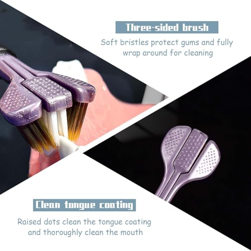 Guyode 6 Stück 3-Sided Zahnbürste, Toothbrush mit Weichen Sanfte Borsten für Erwachsene, Reisezahnbürste mit Zungenschaber, Kinderzahnbürste mit Komfortgriff, Zahnpflege-Set, 4 Farben – Bild 5