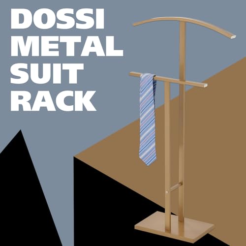 Image of Kings Brand Furniture Dossi Modern Metal Suit Valet Stand, Clothes Rack Organizer with Jacket, Pants & Tie Holder, Space-Saving Garment Rack for Bedroom or Closet (Gold)