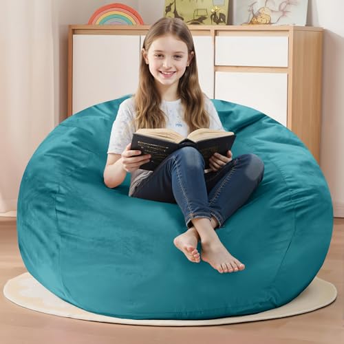 Homguava 2FT Bean Bag Chair: 2' Bean Bags with Memory Foam Filled,Comfy Beanbag Chairs Round Bean Bag Sofa with Dutch Velvet Cover-Sea Blue