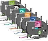 Colorty Replace for Brother P-Touch Label Maker Tape TZe 12mm 0.47 Ribbon Laminated TZ Colored Refills Compatible with Brother P Touch PT-D210 D220 H110 1000 1280 D400 Cube, 1/2' x 26.2', 6 Pack