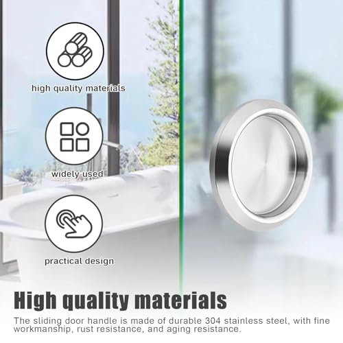 Miniatura 3 de Liuzhuj 2 Piezas Ronda Tirador Puerta Corredera, Tiradores Adhesivos De Acero Inoxidable 304, Tirador Empotrado Redondo Plata, Para Puertas De Baño, Puertas De Cocina Y Puertas De Dormitorio