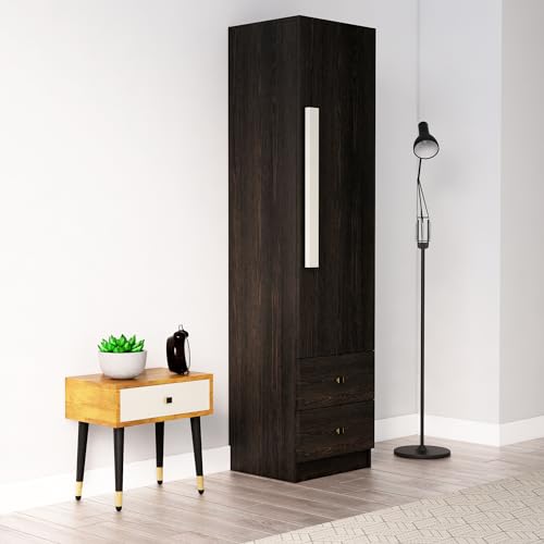 Image of Bniture Wooden Almirah for Clothes, Door for Bedroom, 1 Door Wardrobe with 2 Drawer & Hanging Space 3 Years Warranty (Flower Wenge)