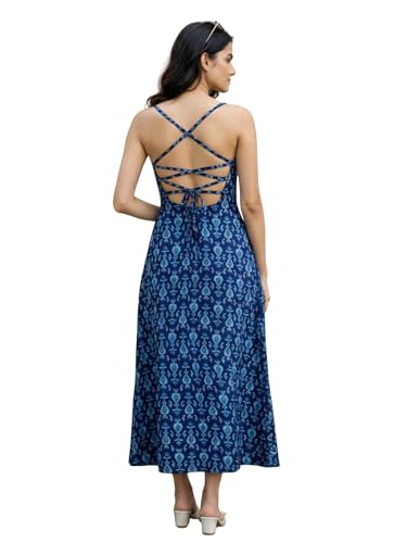 Image of Aahwan White Printed Round Neck Sleeveless Backless Long Indo Western Fusion Dress for Women's & Girl's