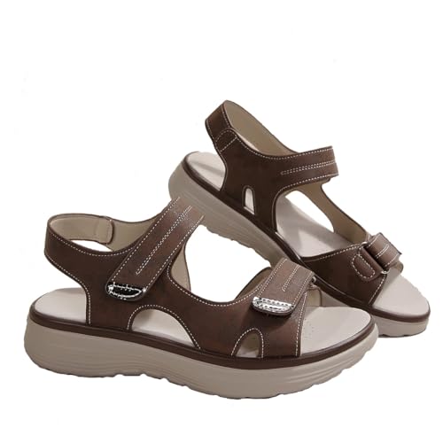 Women's Summer Walking Sandals Adjustable Double Strap Slip On Leather Shoes Platform Arch Support Walking Shoes