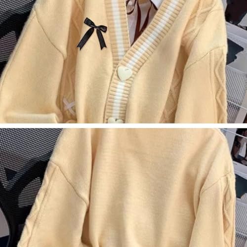 Image of Chevara Women's Cute Sweet Cardigan Sweater Kawaii School Uniform Button Long Sleeve V-Neck Knitted Outerwear