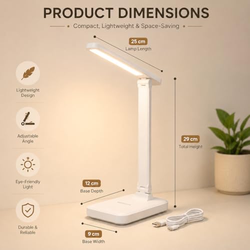 Image of FLYNGO LED Study Table Desk Lamp with Phone Holder, Rechargeable Touch On /Off Lamp for Studying (L83)