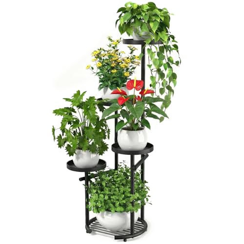 TOSKING 5 Tier Tall Plant Stand Indoor Outdoor, Heavy Duty Corner Plant Stand with Space-Saving Plant Shelf for Multiple Plants| Round Plant Table Design for Living Room Balcony Garden (Black, 38in)