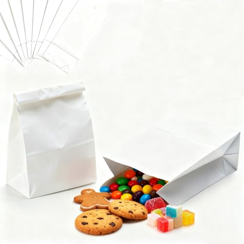 Small White Paper Bags 50 PCS 1LB Mini Kraft Treat Bags 3.5x2.2x7.1 Snack Bags for Wedding Party Favors Candy Cookies Popcorn Gift Wrapping Collecting Small Items DIY Crafts Projects
