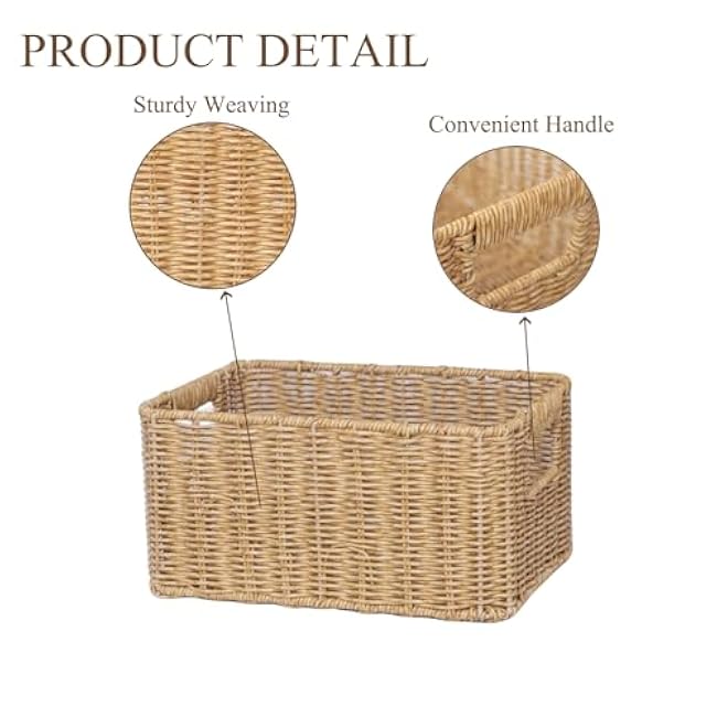 YRMT Rattan Storage Basket Pantry Baskets with Built-in Handles Wicker Baskets for Organizing Waterproof Woven Nature 12 x 8 x6