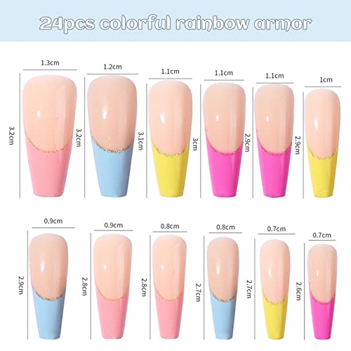 Coffin Press On Nails Long, 24Pcs Acrylic Fake Nails, Multicolor False Nails Kit Comes With Glue Sticker, Glue On Nails For Women And Girls #TOP5