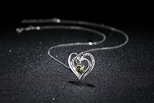 Double Heart Birthstone Pendant Necklace - 925 Sterling Silver Dainty Love You Forever Round Gemstone Cubic Zirconia 18” Platinum Plated Adjustable Chain Necklaces Jewelry Gifts for Girls Wife4