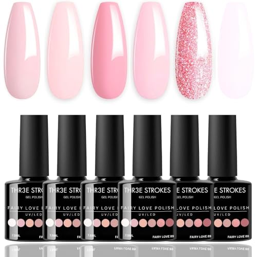 Image of THR3E STROKES Gel Nail Polish Set Gel Polish Orange Hot Pink Blue Yellow Green Purple Vibrant Spring Summer Gel Polish 7ML (UV /LED LIGHT REQUIRED) (FAIRY LOVE 89, 7.5ML)