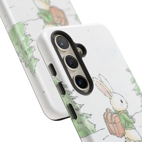 Coque Samsung S24 rigide lapin mignon et design vert forêt