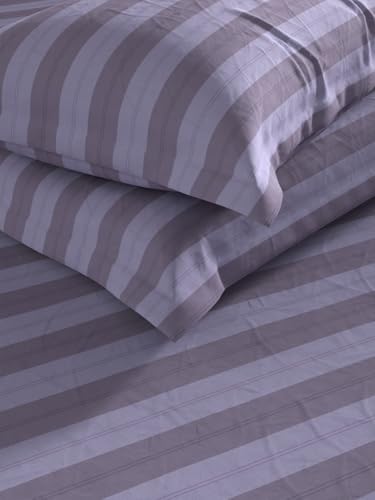 Image of NAUTICA Cotton King Bedsheet with 2 Pillow Covers -3pc Set (noridge) | 160TC | Super Soft Touch Stripe-Purple