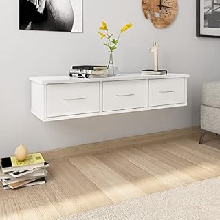 Keyur Floating Shelf, Wall Shelf Decorative Hanging Shelf Picture Ledge Wall Mounted Display Rack Shelving Unit Wall Drawer Shelf High Gloss White 88x26x18.5 cm Chipboard