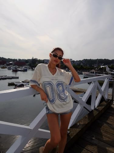 Aelfric Eden Jersey Shirts for Women Y2k Oversized V Neck Graphic Tees Football Number Streetwear T Shirt Tops3