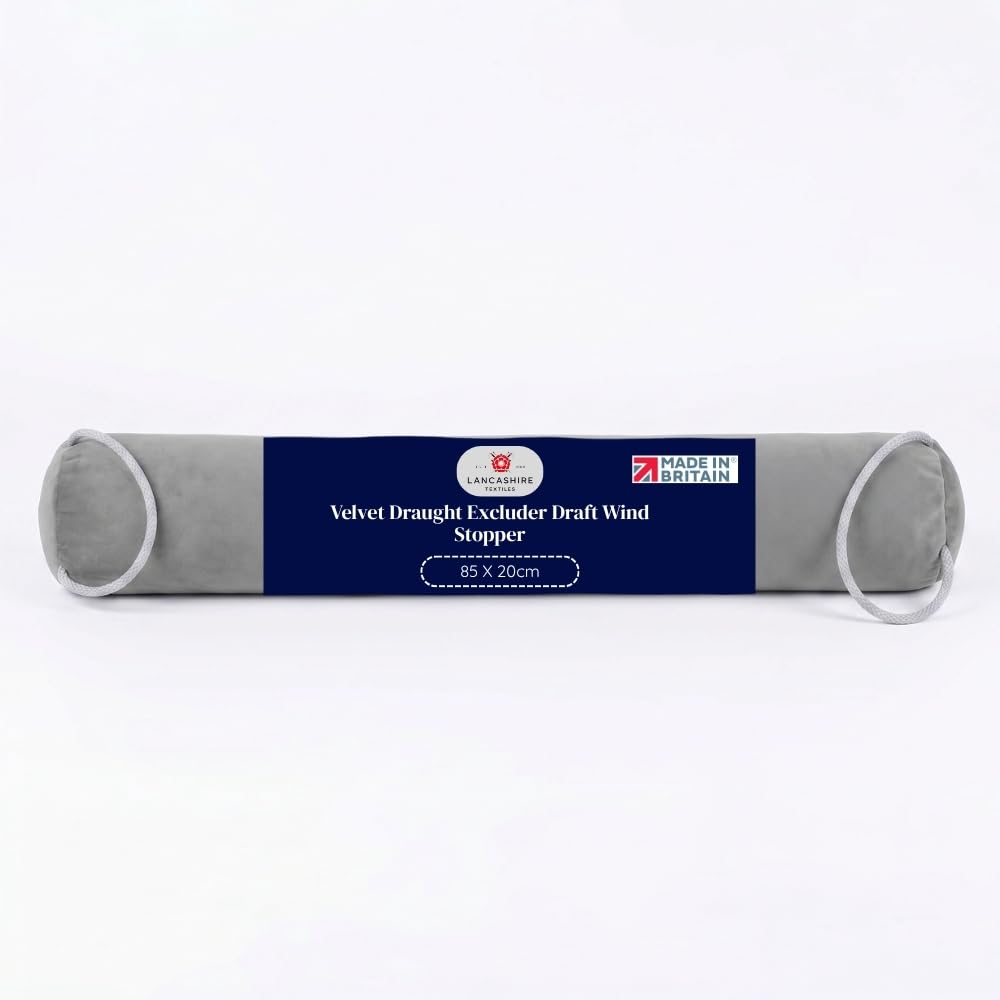 Lancashire Textiles Velvet Draught Excluder Draft Wind Stopper Door and Window Guard Efficient Energy Insulator, Weighed Fabric – Hollow Filled Door Draft Excluder [Grey; 85 X 20cm] — image 1